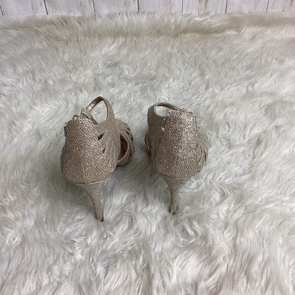 Betsey Johnson Tiara Gold Glitter Heels — Size 9, T-Strap Glam - Picture 5 of 8